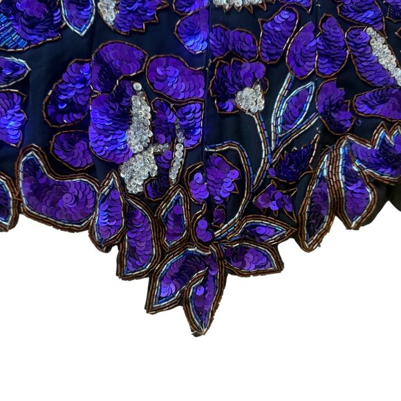 Lawrence Kazar Silk Floral Sequins Beaded Long Sleeve Blouse GORGEOUS! W-L - Picture 5 of 15